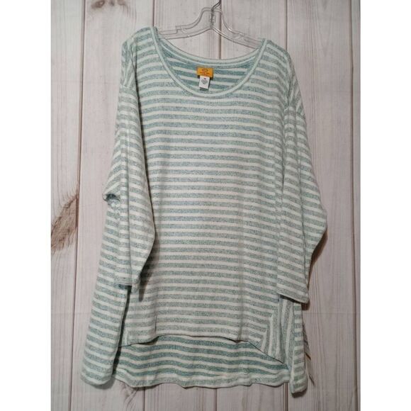 Ruby Rd Sweater Ladies 3x Green Cream‎ Light Weight Scoop Neck - Picture 1 of 7